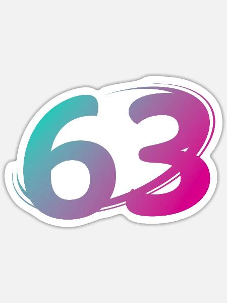Nummer 63 mehrfarbig - Sticker Größe S (10 x 10 cm) - Mattweiß