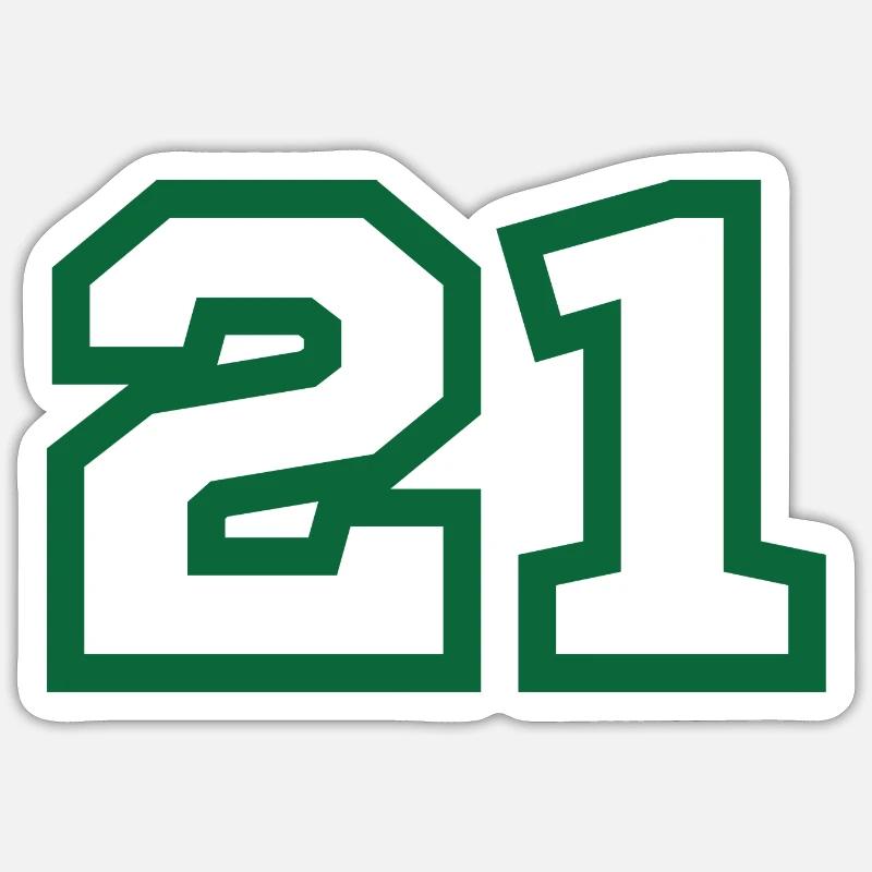 Numéro 21 sport vert - Sticker taille S (10 x 10 cm) - blanc mat