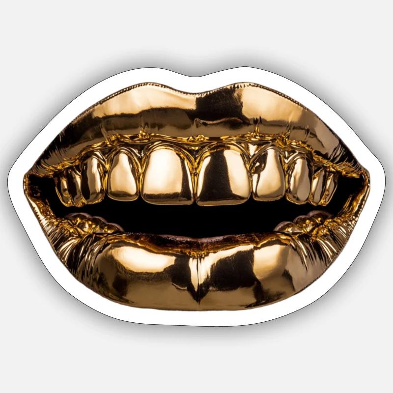 Lèvres dorées grillées - Sticker size S (10 x 10 cm) - white matte