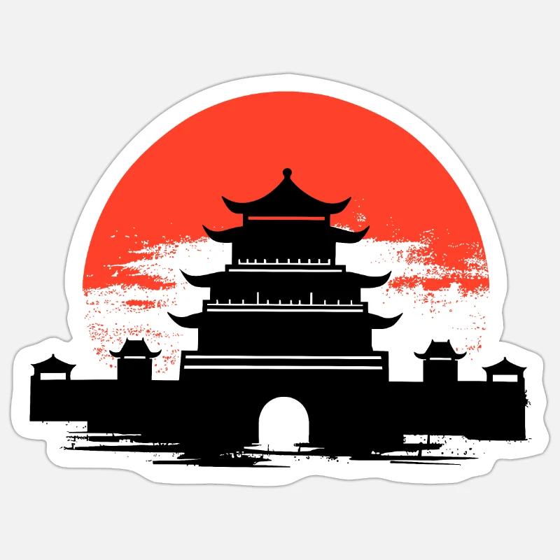 Pagode mit Kanji in der Dämmerung Sticker Größe S (10 x 10 cm)