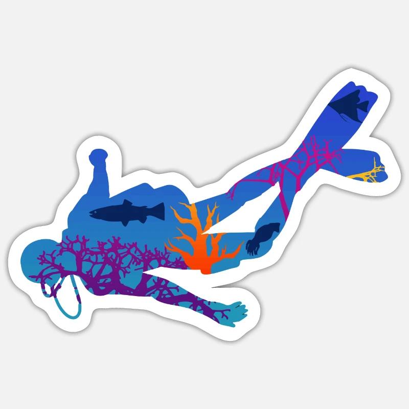 Diver Underwater Silhouette Gift - Sticker size S (10 x 10 cm) - white matte