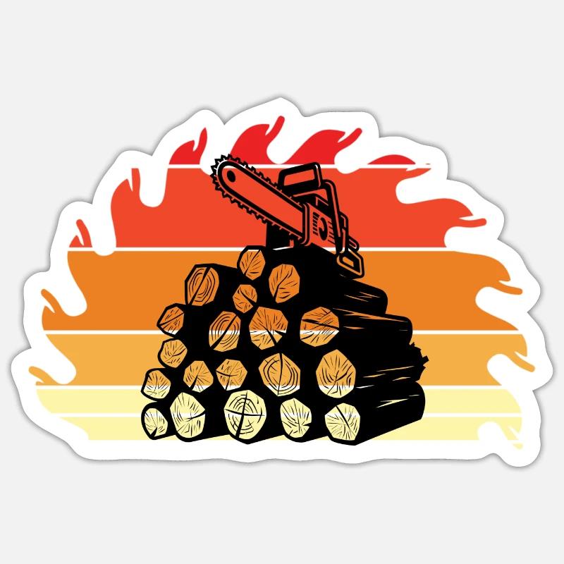 Chainsaw Axe Forester Lumberjack Saw Chain - Sticker taille S (10 x 10 cm) - blanc mat