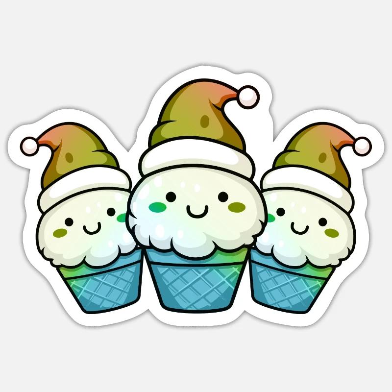 Eiskreme Weihnachten Comic - Sticker Größe S (10 x 10 cm) - Mattweiß