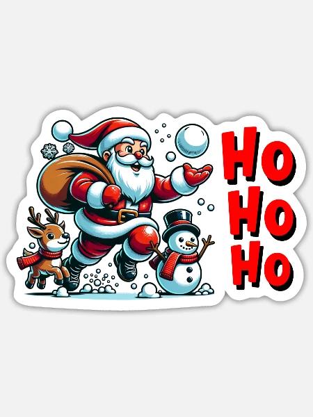 Ho Ho Ho Weihnachtsmann Schneeballschlacht Design - Sticker Größe S (10 x 10 cm) - Mattweiß