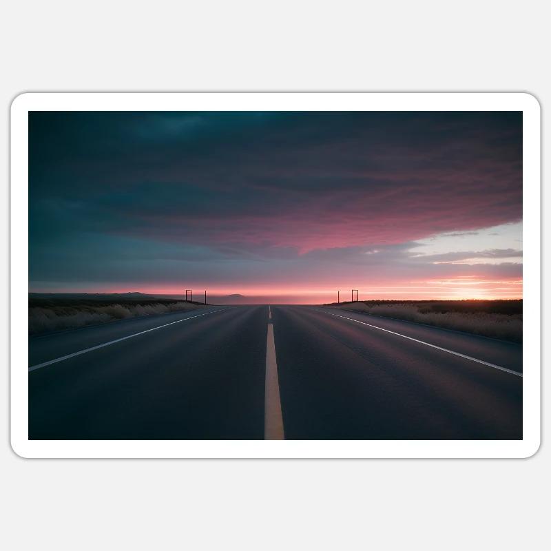Endless Road at Sunset - Sticker size S (10 x 10 cm) - white matte