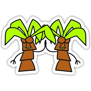 2 drôle mignon palmiers salutation équipe de visage comique - Sticker taille S (10 x 10 cm) - blanc mat - Devant