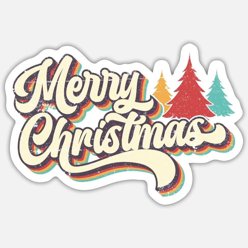 Retro Merry Christmas Rainbow Script - Sticker size S (10 x 10 cm) - white matte