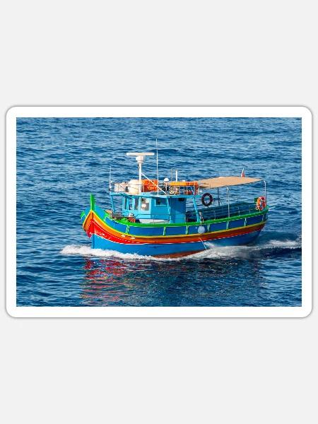 Malta traditionelles Fischerboot Luzzu - Sticker Größe S (10 x 10 cm) - Mattweiß