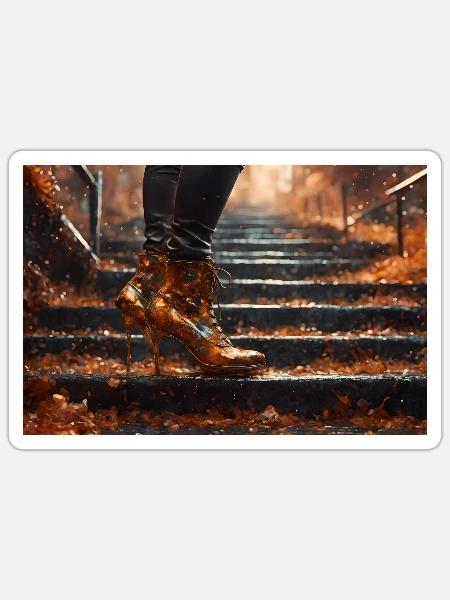 Nachts auf der Treppe - KI - Sticker Größe S (10 x 10 cm) - Mattweiß