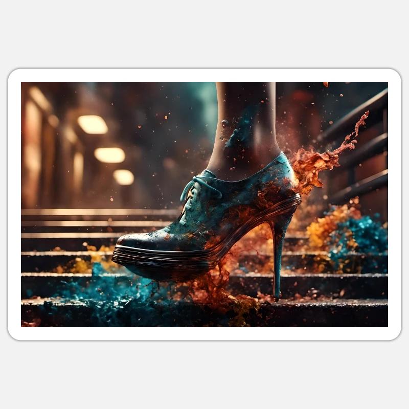 Farbexplosion auf der Treppe - KI - Sticker Größe S (10 x 10 cm) - Mattweiß