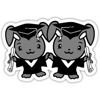 2 Bunnies College School Graduation Two Friends Team - Sticker size S (10 x 10 cm) - white matte - Front