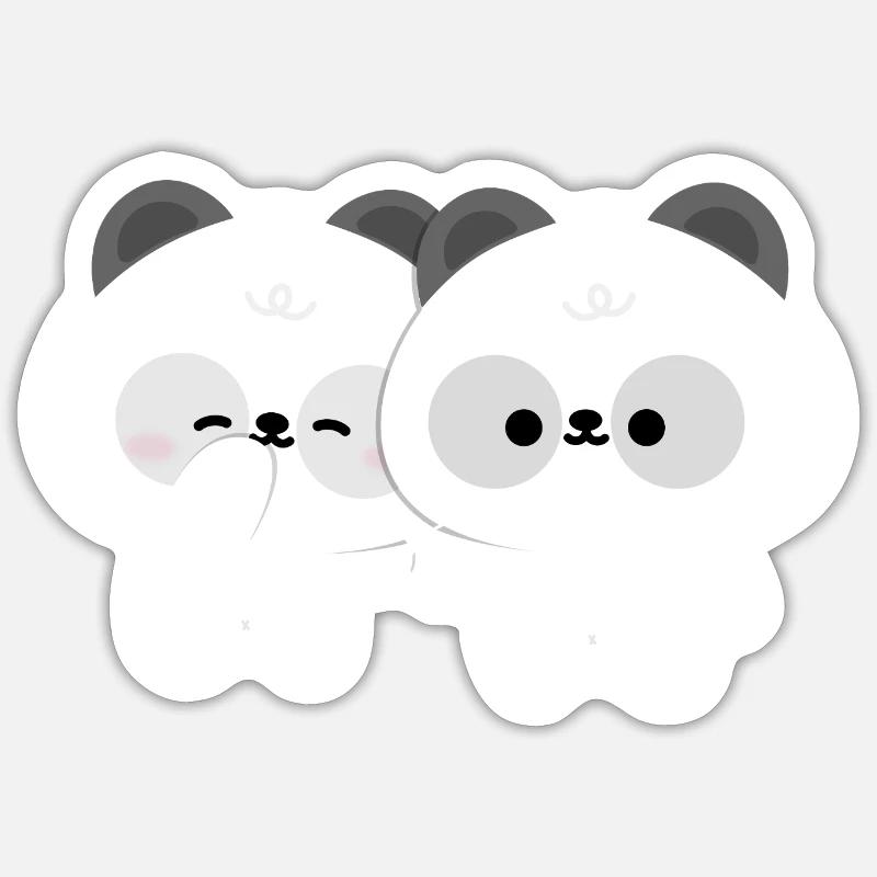 Panda Couple - Sticker taille S (10 x 10 cm) - blanc mat
