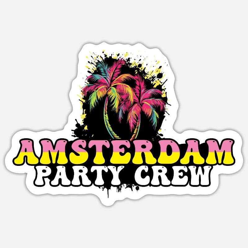 Amsterdam Party Crew Vacances - Sticker taille S (10 x 10 cm) - blanc mat
