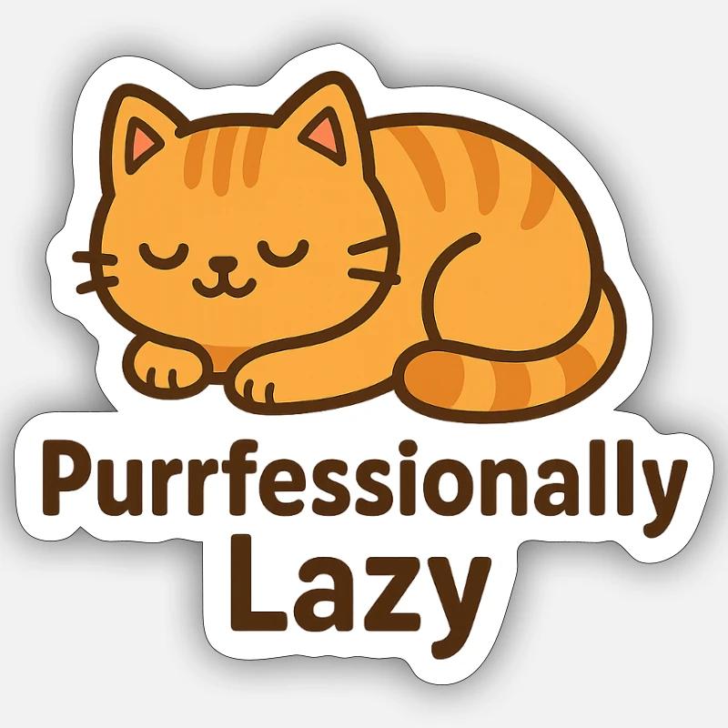 Purrfessionally Lazy – Mode Chat Froid - Sticker taille S (10 x 10 cm) - blanc mat
