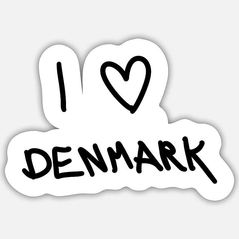 J’adore le Danemark - Sticker taille S (10 x 10 cm) - blanc mat