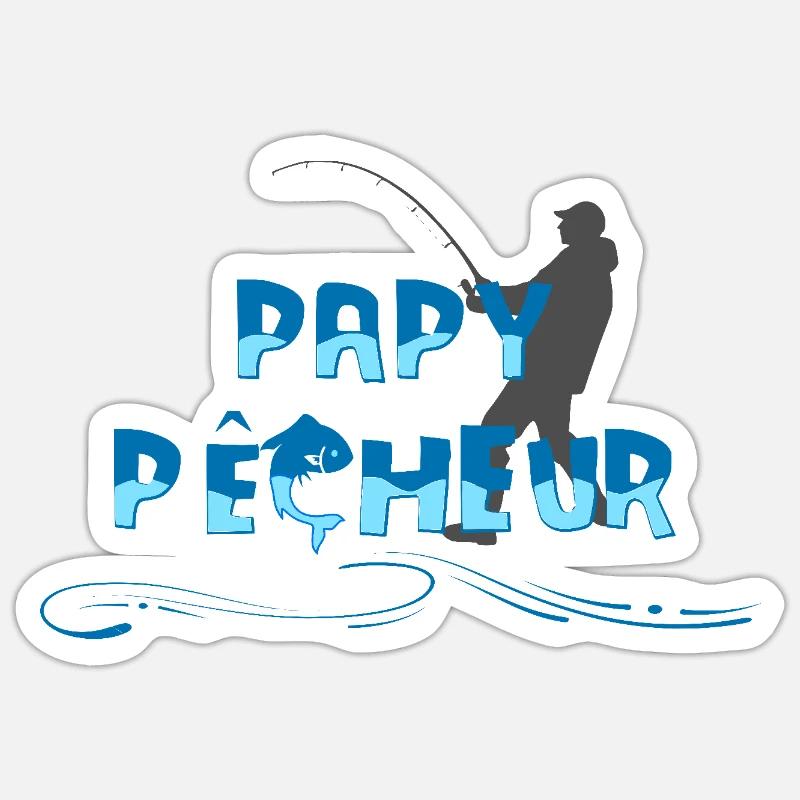 Papy pêcheur - Sticker taille S (10 x 10 cm) - blanc mat