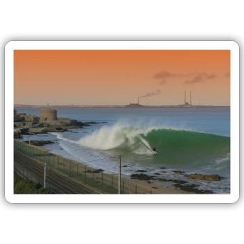 surfer wave scene sunset gradient - Sticker size S (10 x 10 cm) - white matte - Front