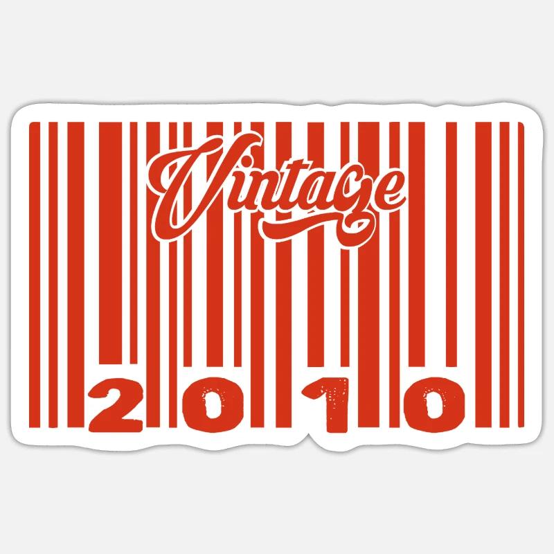 Vintage 2010 Born In 2010 15 Year Old Bar Code Anniversai Sticker size S (10 x 10 cm)