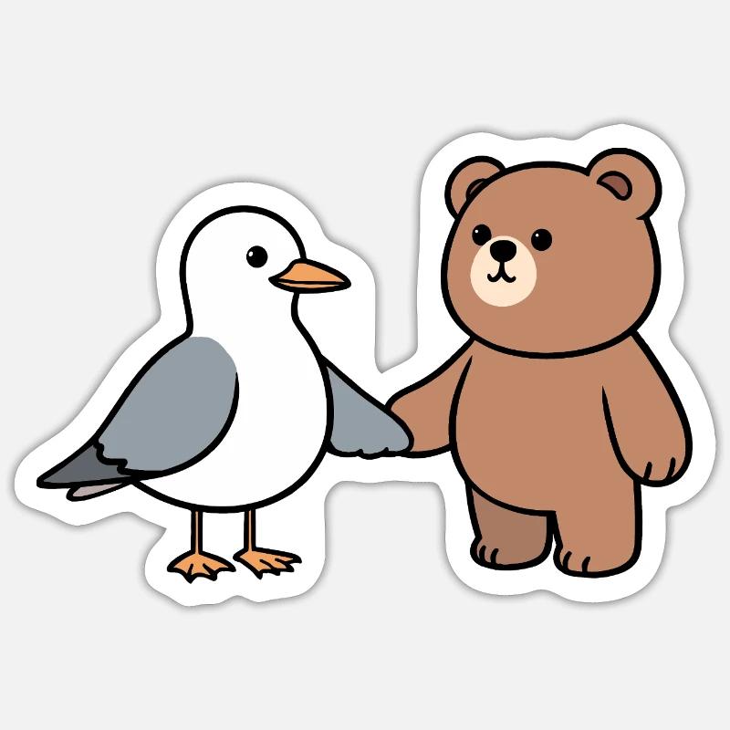 Moin Seagull Bear Friendship Love Hands Holding Sticker size S (10 x 10 cm)