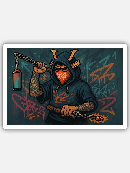 Graffiti Ronin - Sticker Größe S (10 x 10 cm) - Mattweiß