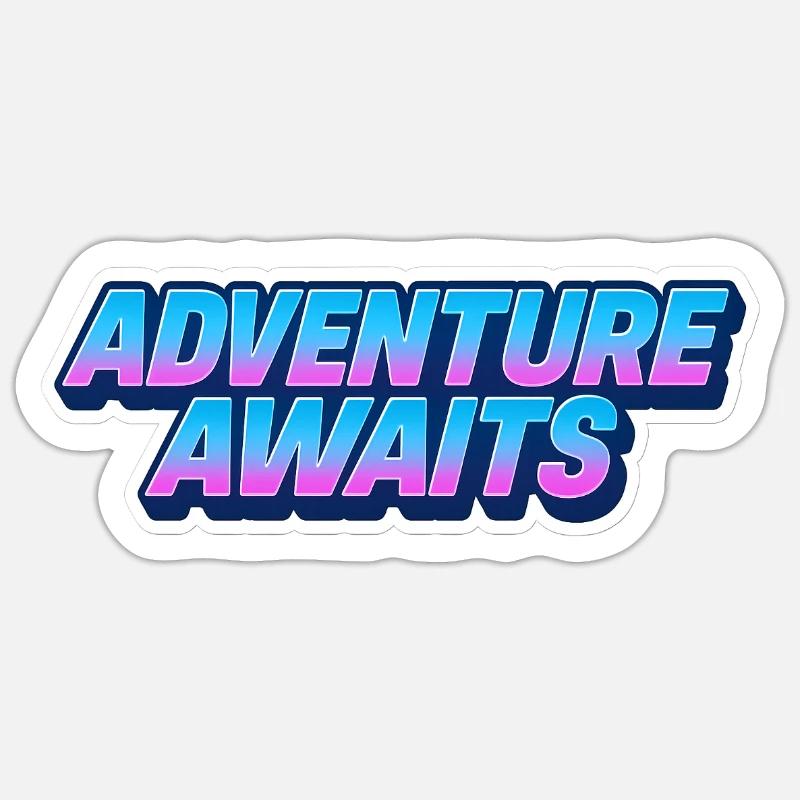 Das Abenteuer wartet – Retro Neon Gradient Aufkleber - Sticker Größe S (10 x 10 cm) - Mattweiß