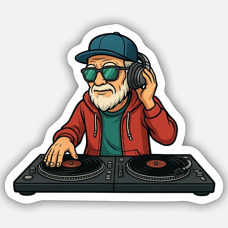 DJ Papy - Sticker taille S (10 x 10 cm) - blanc mat