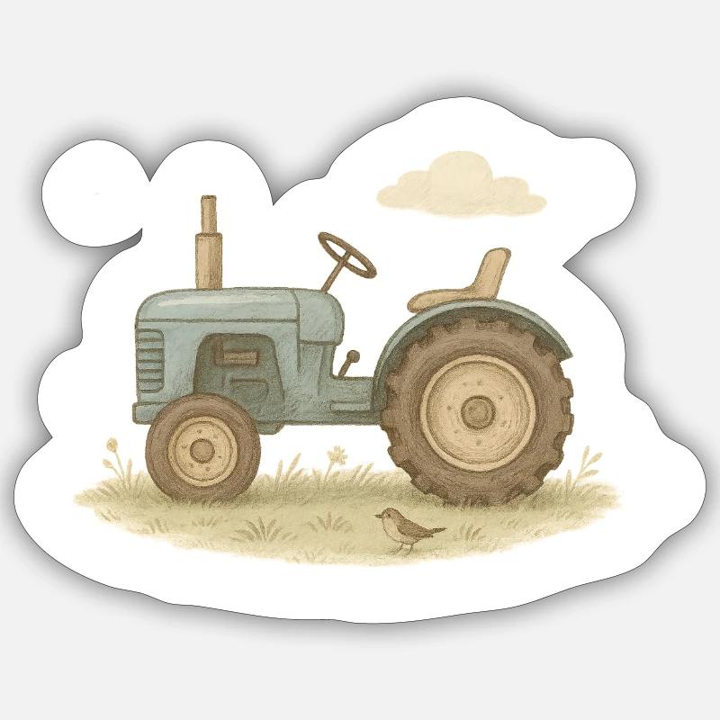 Blauer Oldtimer-Traktor - Sticker Größe S (10 x 10 cm) - Mattweiß