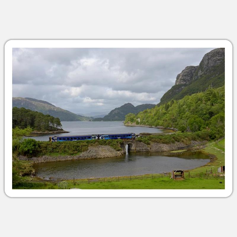 ScotRail train passing Scottish Loch - Sticker size S (10 x 10 cm) - white matte