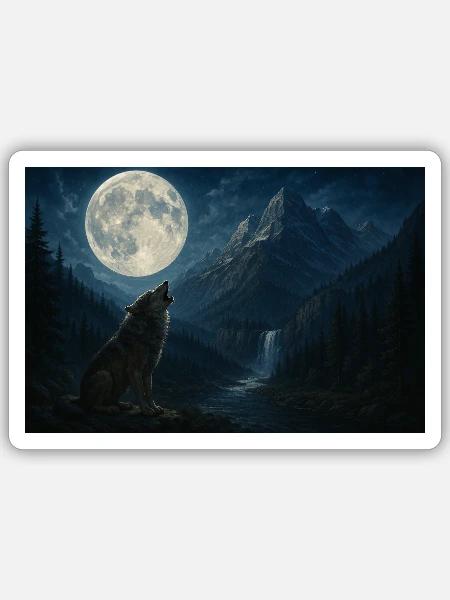 Heulender Wolf im Mondlicht - Sticker Größe S (10 x 10 cm) - Mattweiß