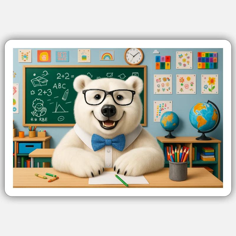 ours mignon scientifique à lunettes - Sticker taille S (10 x 10 cm) - blanc mat