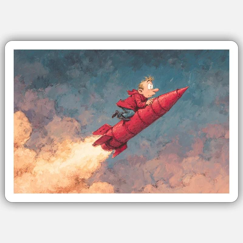 Whimsical Rocket Ride Illustration - Sticker size S (10 x 10 cm) - white matte