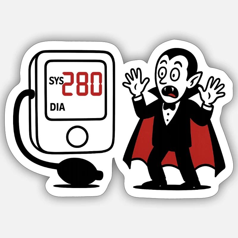 Humorvoller Vampir mit Blutzähler - Sticker størrelse S (10 x 10 cm) - mat hvid