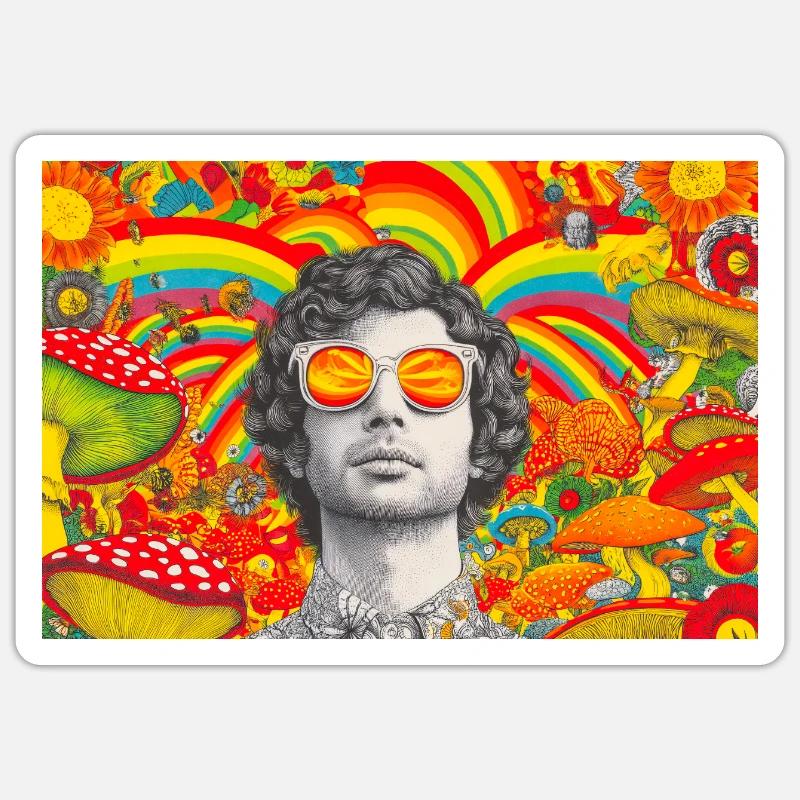 Psychedelisches Porträt mit lebendigen Pilzen - Sticker Größe S (10 x 10 cm) - Mattweiß