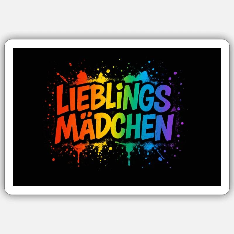 Lieblingsmädchen – Buntes Graffiti mit Farbspritze - Sticker Größe S (10 x 10 cm) - Mattweiß