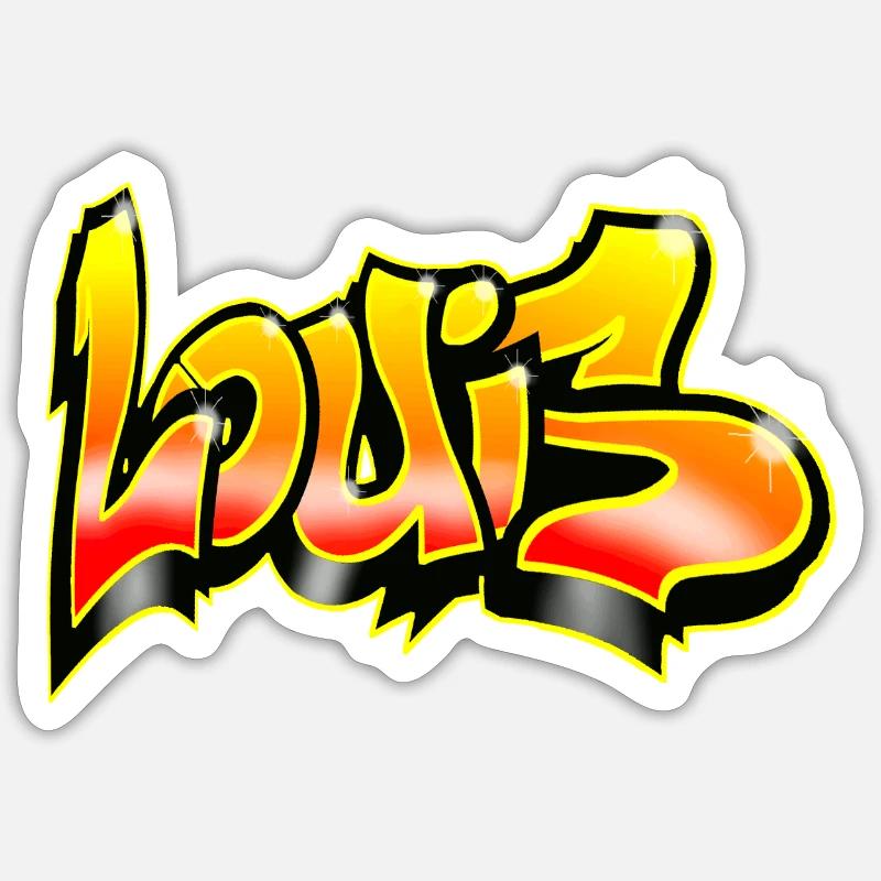 Louis Graffiti Jaune Rouge - Sticker taille S (10 x 10 cm) - blanc mat