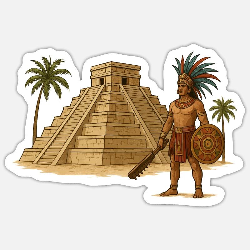 Guerrier pyramidal maya - Sticker taille S (10 x 10 cm) - blanc mat