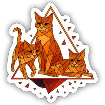 Geometric cats in diamond frame - Sticker size S (10 x 10 cm) - white matte - Front