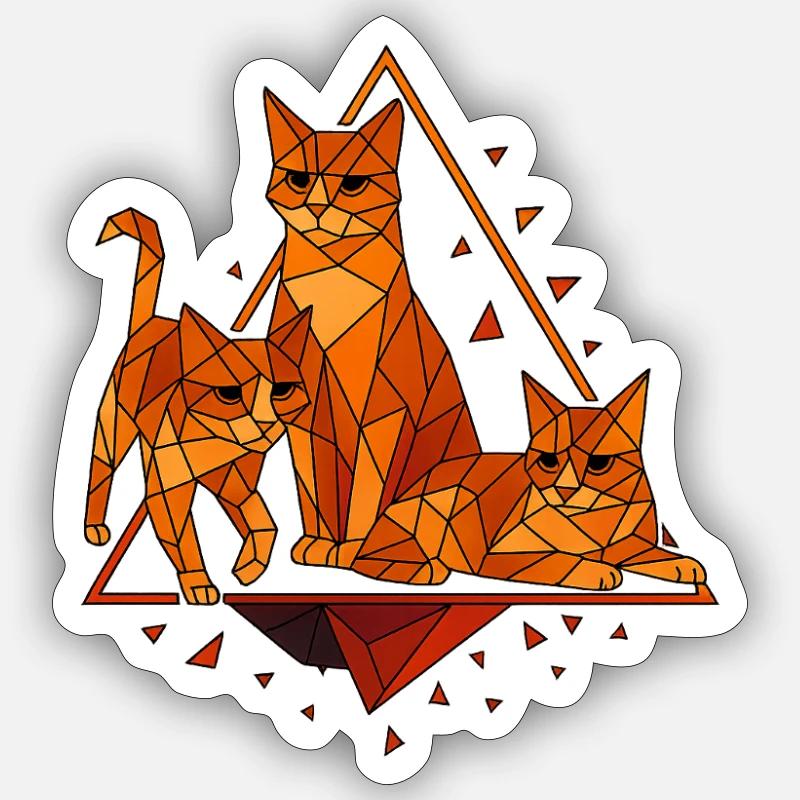 Geometric cats in diamond frame - Sticker size S (10 x 10 cm) - white matte