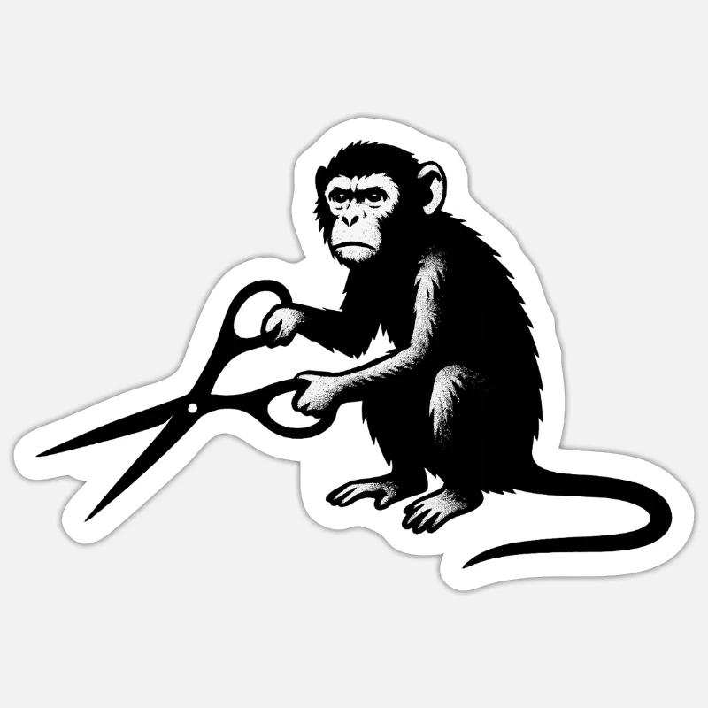 Affe mit Schere Silhouette Sticker Größe S (10 x 10 cm)