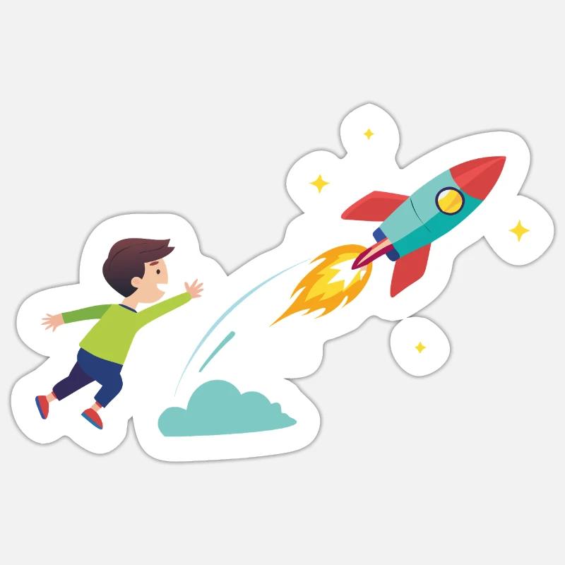 Kid Rocket Launch Adventure - Sticker taille S (10 x 10 cm) - blanc mat