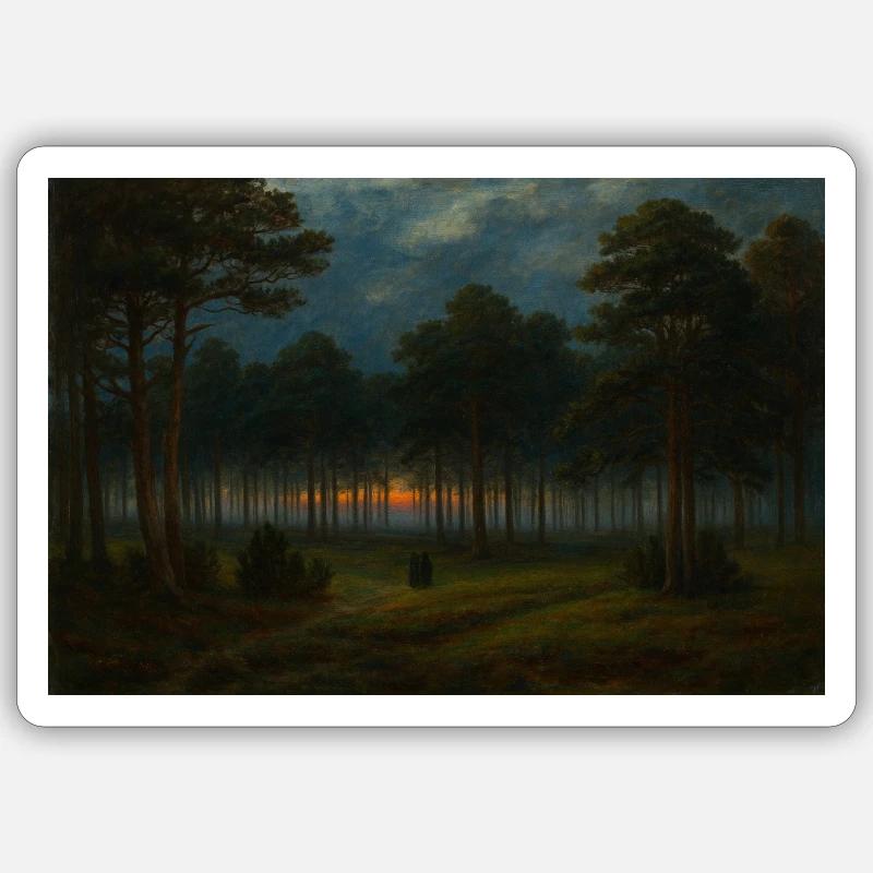 Abenddämmerung im dunklen Wald Sticker Größe S (10 x 10 cm)
