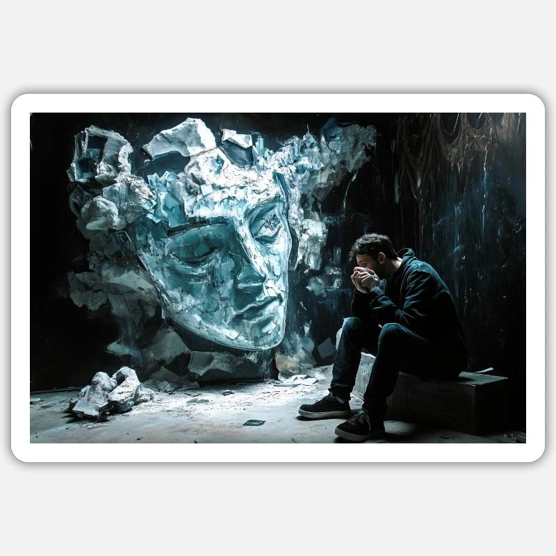 Broken statue, pensive man - Sticker size S (10 x 10 cm) - white matte