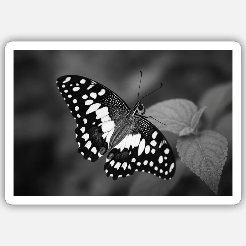 Papillon monochrome sur feuille - Sticker taille S (10 x 10 cm) - blanc mat