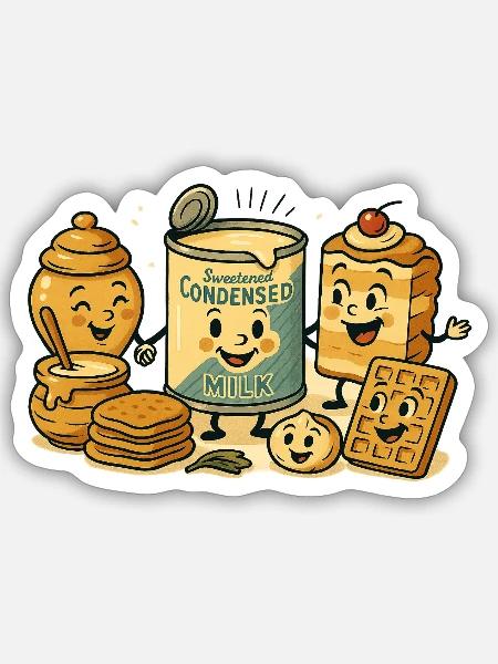 Süße Kondensmilch Cartoon - Sticker Größe S (10 x 10 cm) - Mattweiß