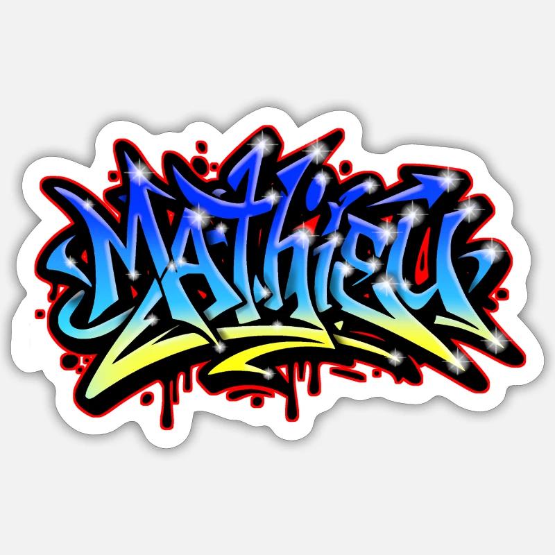 Mathieu Graffiti imprimable bleu jaune - Sticker taille S (10 x 10 cm) - blanc mat