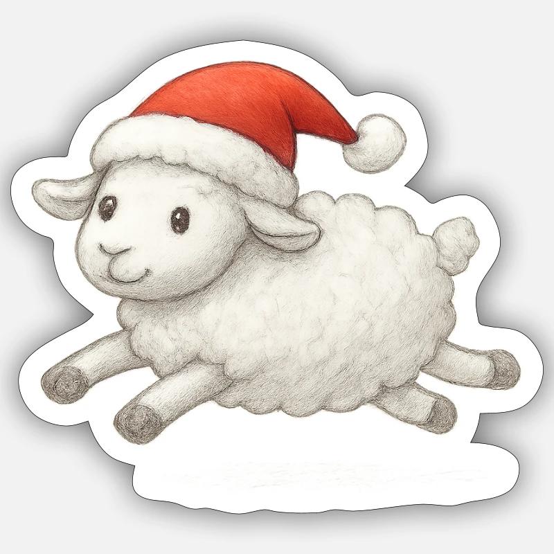 Sheep with Santa hat - Sticker size S (10 x 10 cm) - white matte