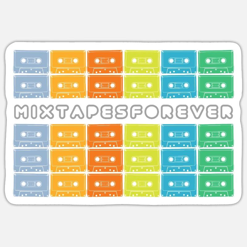 Mixtapes Forever Rainbow Cassettes - Sticker taille S (10 x 10 cm) - blanc mat