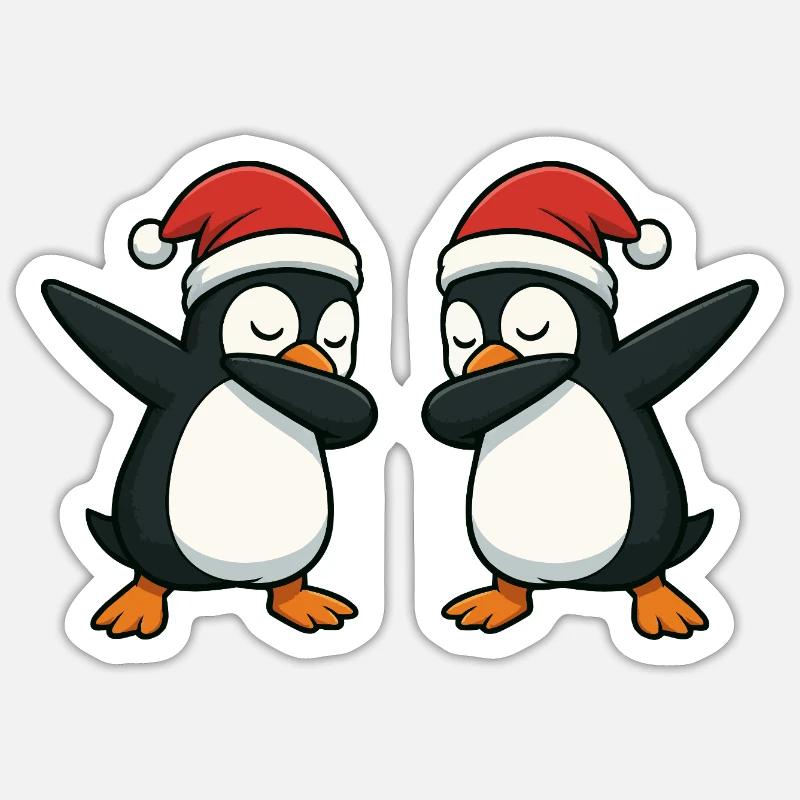 Zwei Pinguine dabben im Weihnachtslook - Sticker Größe S (10 x 10 cm) - Mattweiß
