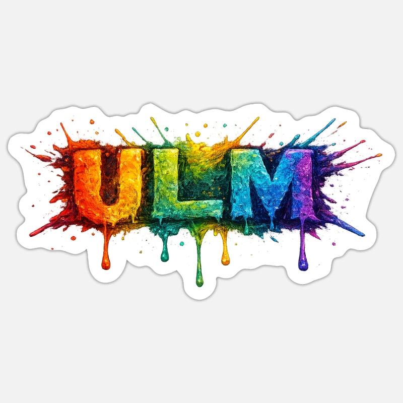 Regenbogenfarben ULM Schriftzug - Sticker Größe S (10 x 10 cm) - Mattweiß