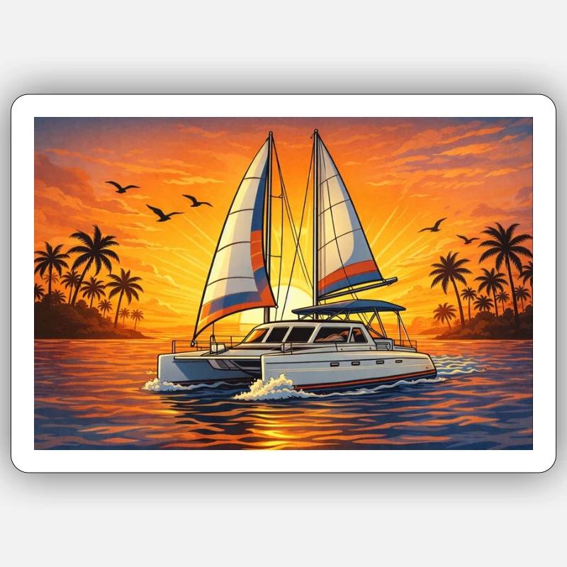 Katamaran Catamaran Sunset Fun - Sticker size S (10 x 10 cm) - white matte
